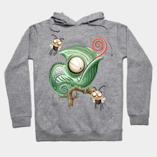 Chameleon and confused Fly Funny Cartoon Characters Hoodie